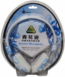 青花瓷耳罩式麥克風耳機MOE137                                                                                            