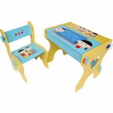 特 木製小博士畫板書桌椅組-藍