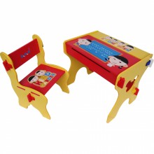 木製小博士畫板書桌椅組(紅配黃)