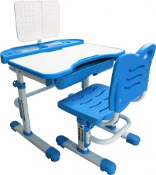 簡約升降書桌椅組-藍