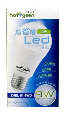 9W LED省電燈泡(白光)HEL-01-9WD