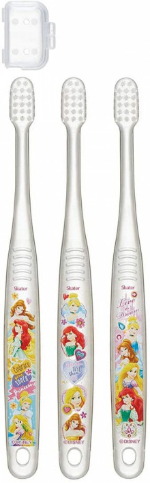 迪士尼公主 3入透明兒童牙刷組附牙刷蓋 3-5歲適用.學童牙刷